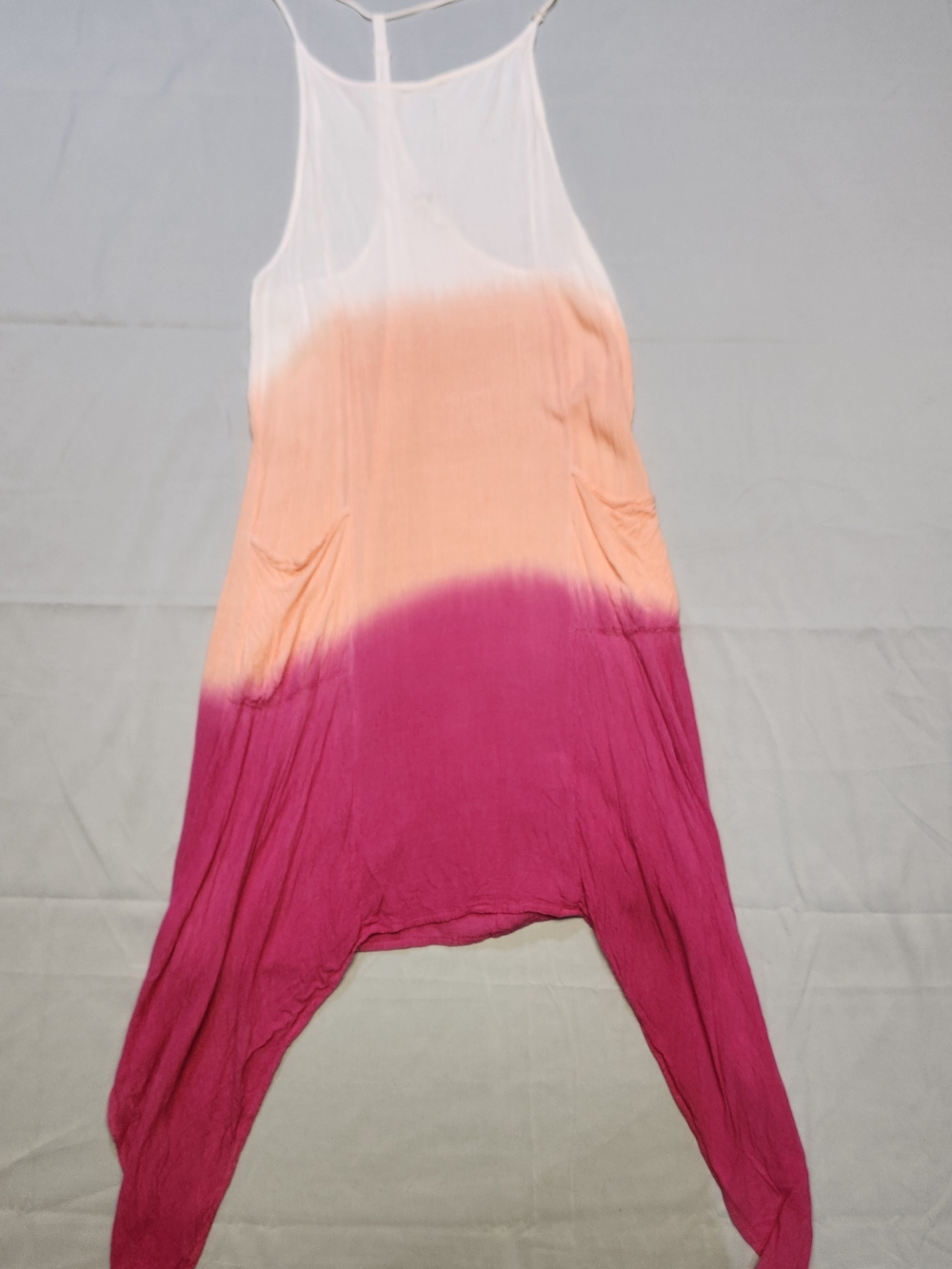 Lagaci bohemian Rayon Sundress Pink White sheer Large Peasant Flouncy Ghost Flow